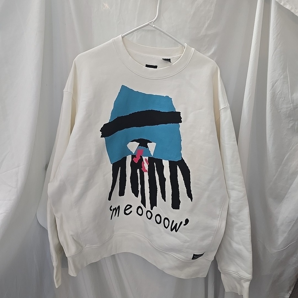 Levis Skate Grapic Sweatshirt XL White Crew Pullover Meow Cat Abstract‎ Art NWT